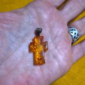 Amber Cross Pendant Necklace